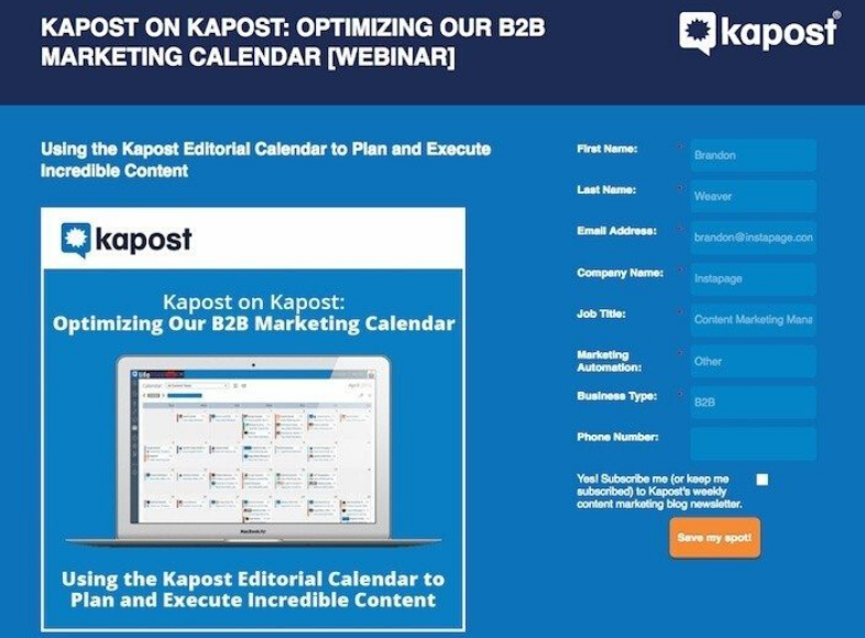 kapost landing page