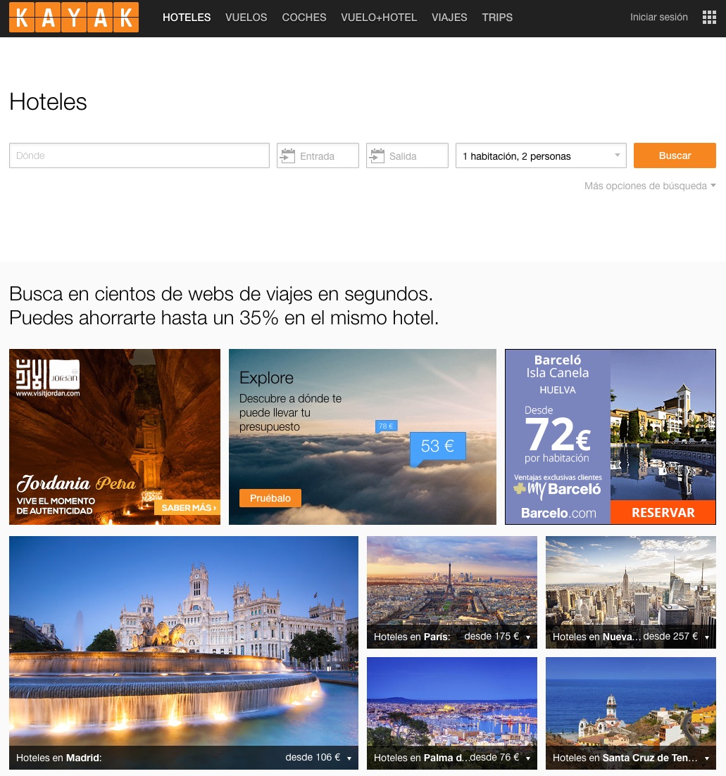 las mejores webs de viajes: kayak