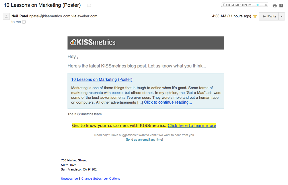 E-mail Marketing casos de sucesso: Kissmetrics