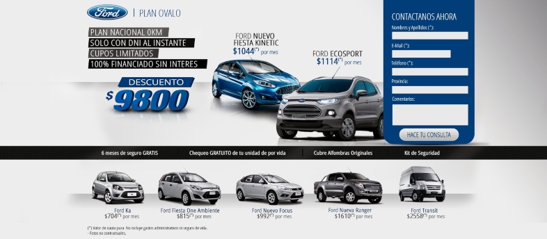 Ejemplo de landing page para concesionarios: Ford