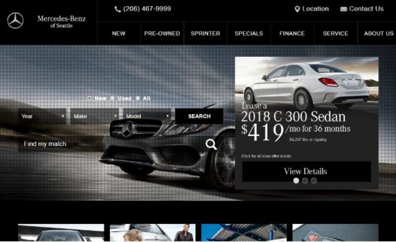 Ejemplo de landing page para concesionarios: Mercedes benz