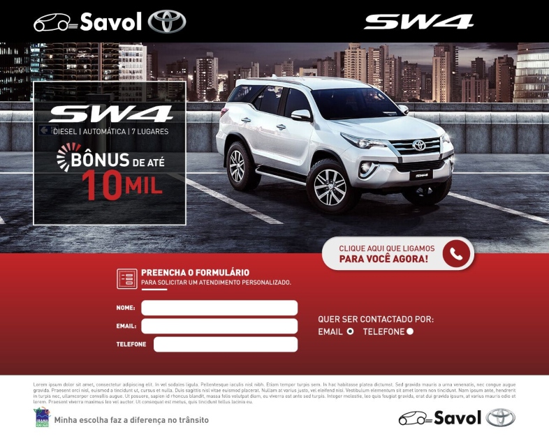 Ejemplo de landing page para concesionarios: Toyota