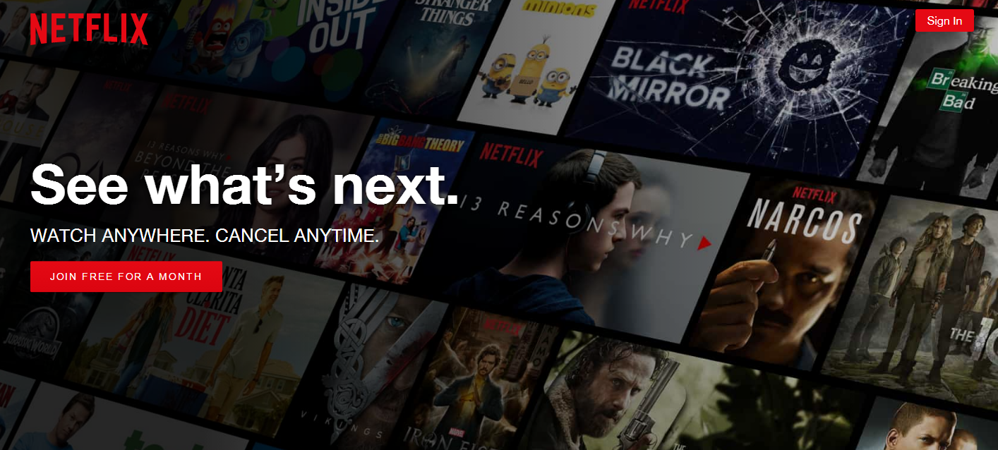 product landing pages: Netflix