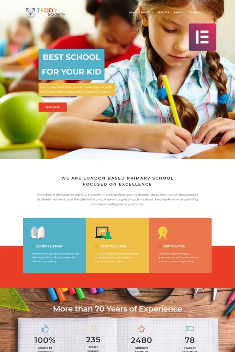 Landing page para escuelas infantiles: Teddy Academy