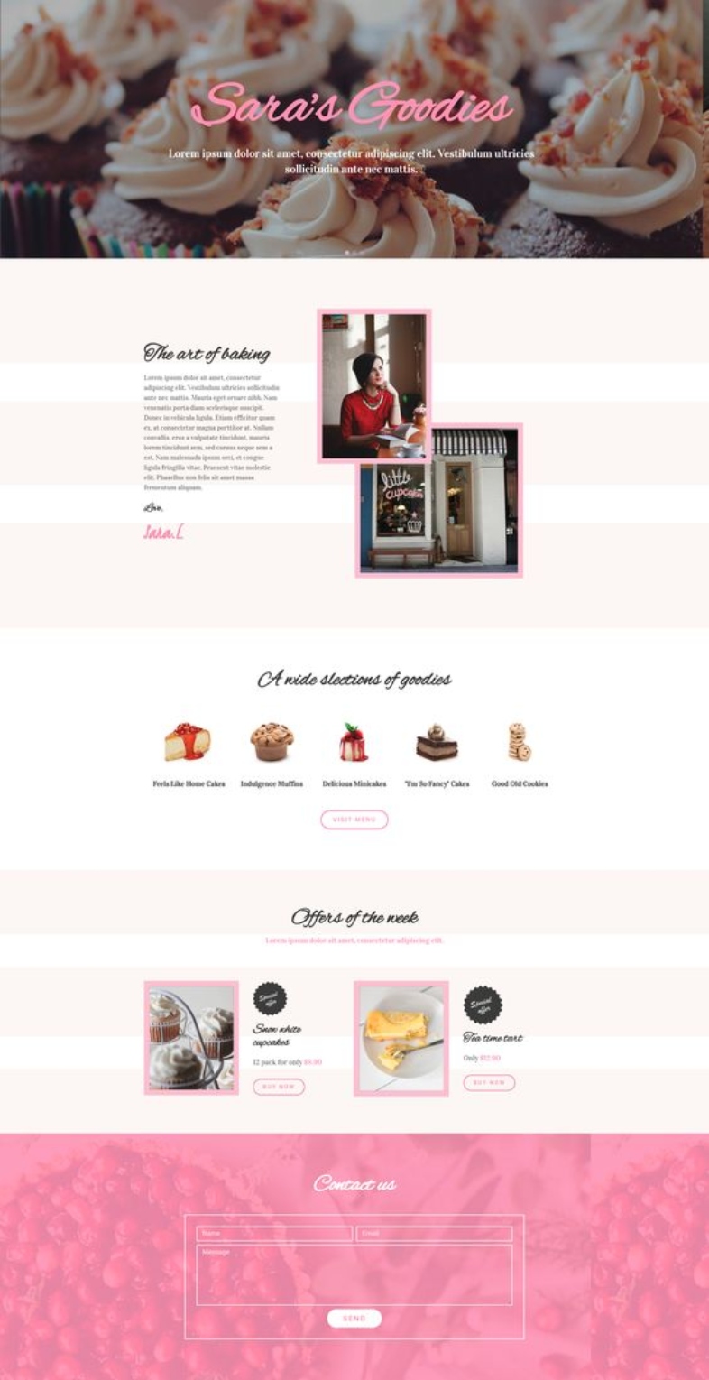 Landing page para pastelería: Sara`s Goodies pastelerías 