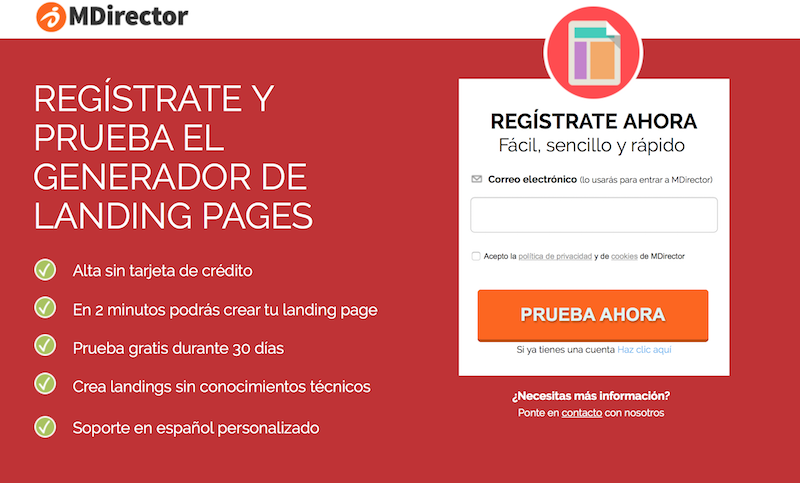 software para crear páginas de registro. MDirector