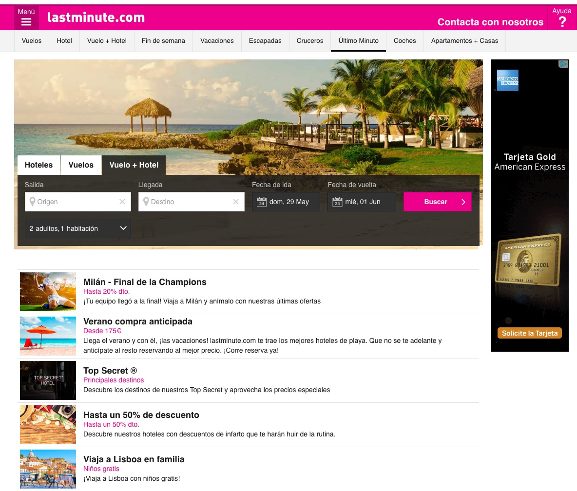 las mejores webs de viajes: lastminute