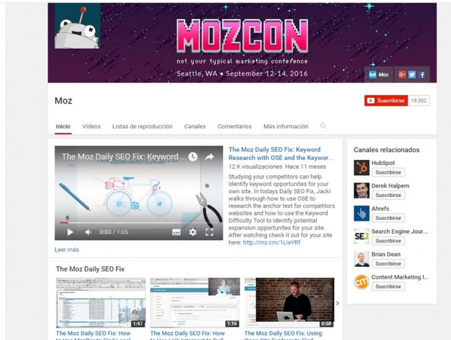 10 canales de youtube sobre marketing digital: moz