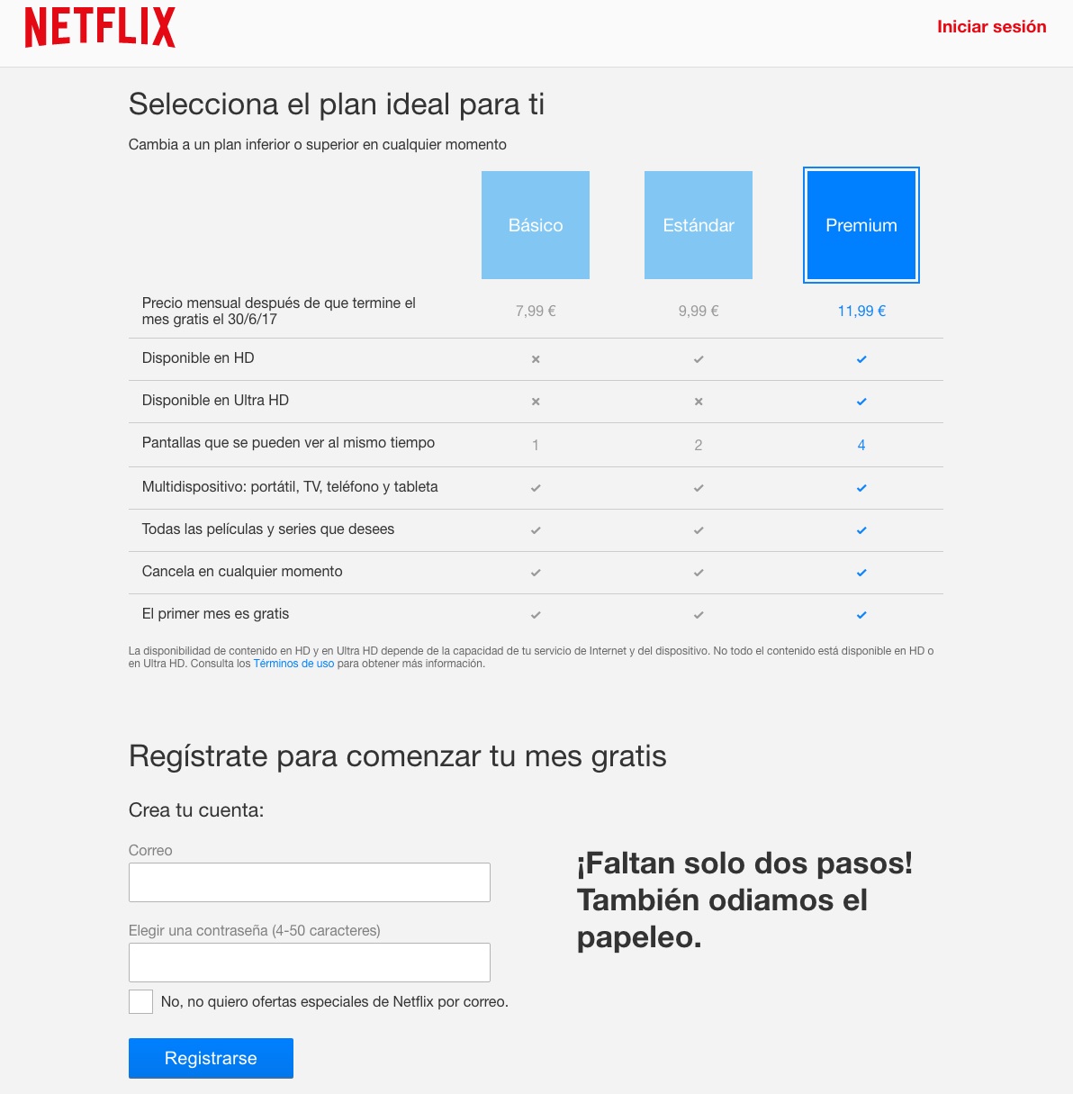 Formularios para captar clientes: Netflix