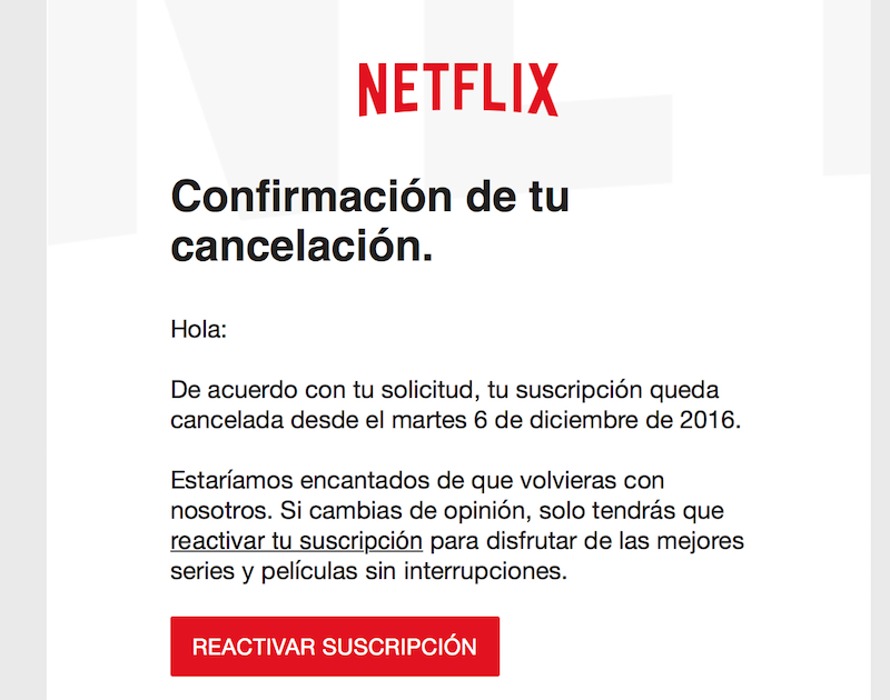mensaje baja Netflix