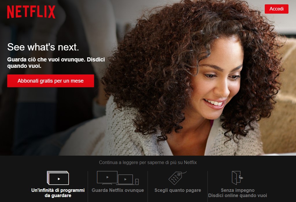 landing page orientate alla vendita: netflix