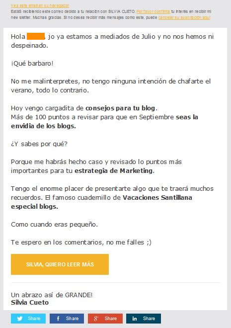 newsletters con botón de compartir en redes sociales