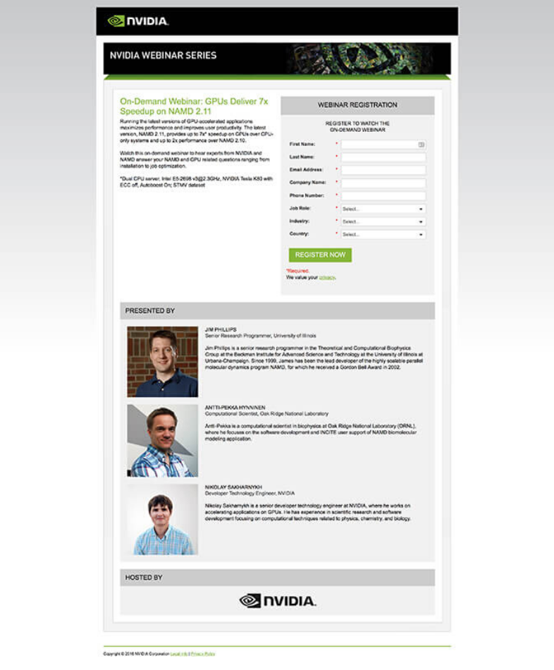 Nvidia webinar landing page