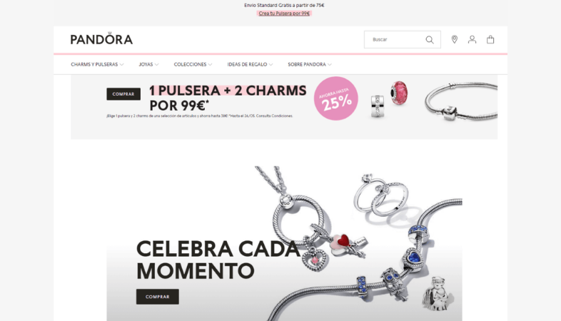 Ejemplos de copywriting para ecommerce de joyas: Pandora 