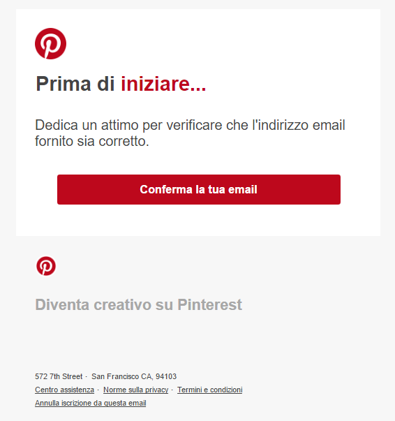 10 esempi “fail and win” di email di conferma: Pinterest