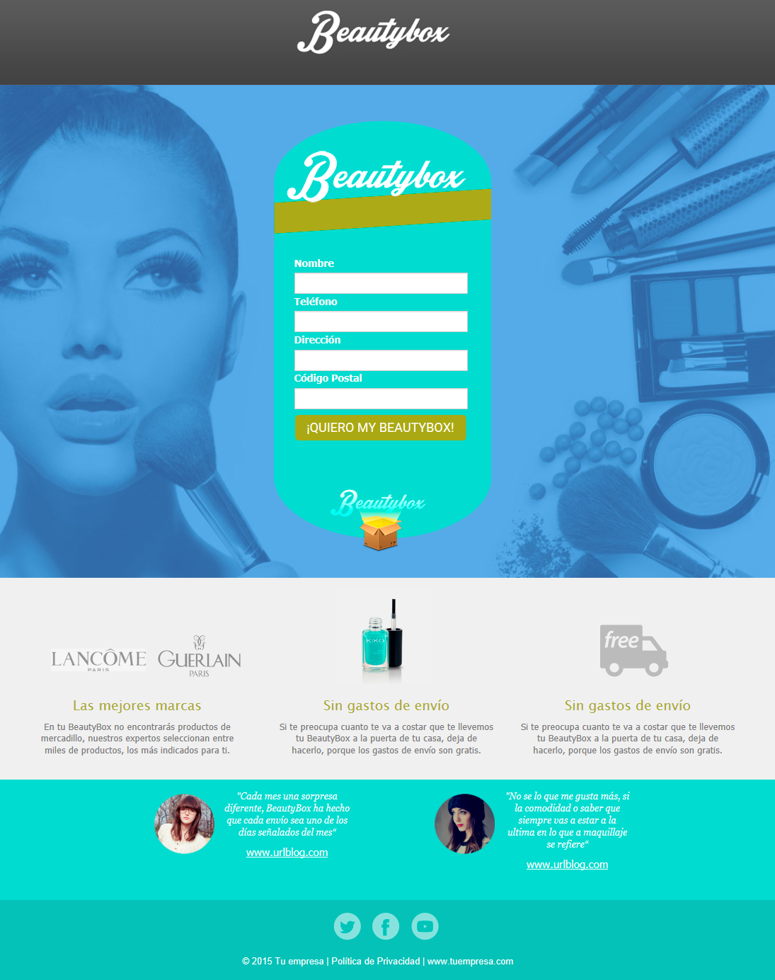 Plantillas gratis para Landing Pages en MDirector: belleza y cosmética