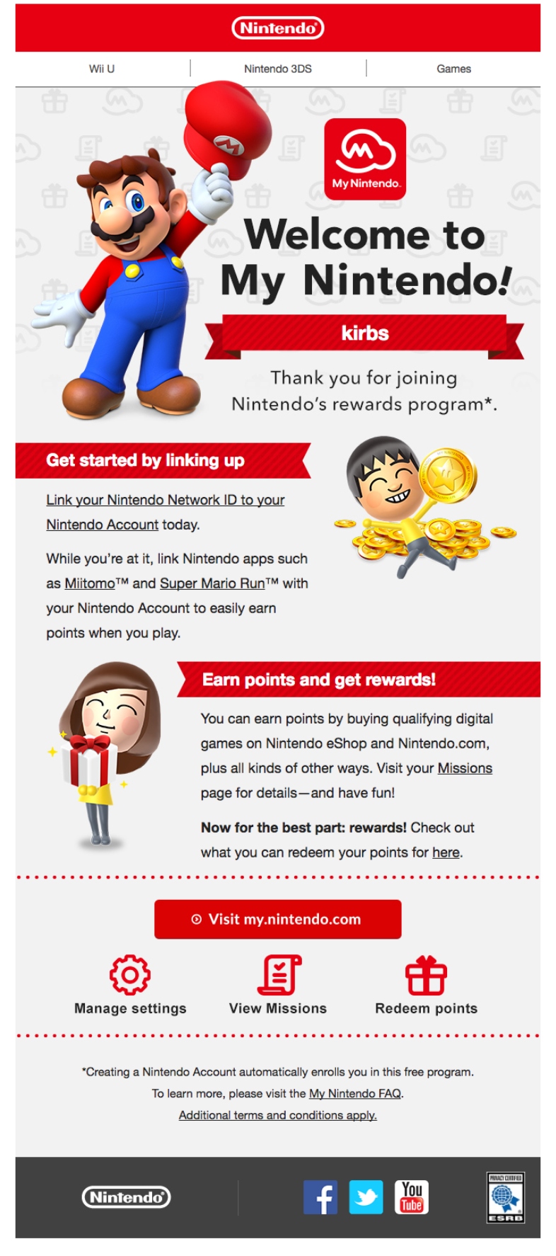 Plantillas de email marketing infantiles: Nintendo