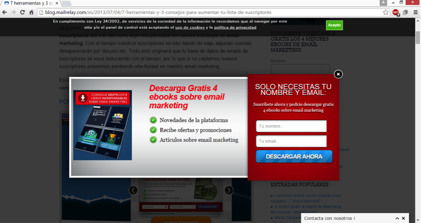 maneras de captar emails con pop-ups