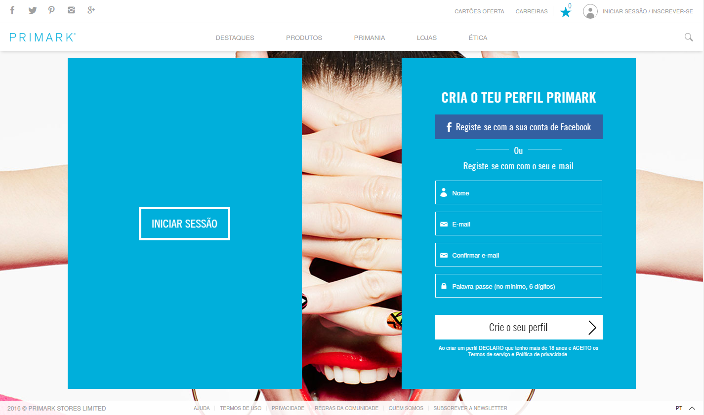 landing pages de e-commerce de moda: primark