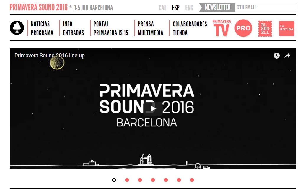 técnicas de marketing digital de festivales: landing page de PrimaveraSound