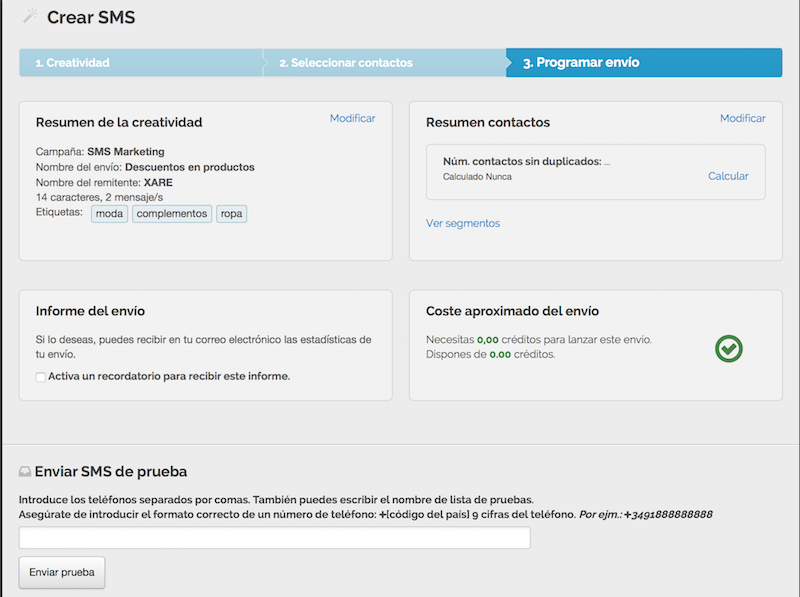 Paso 4 para enviar sms masivos: programar envios