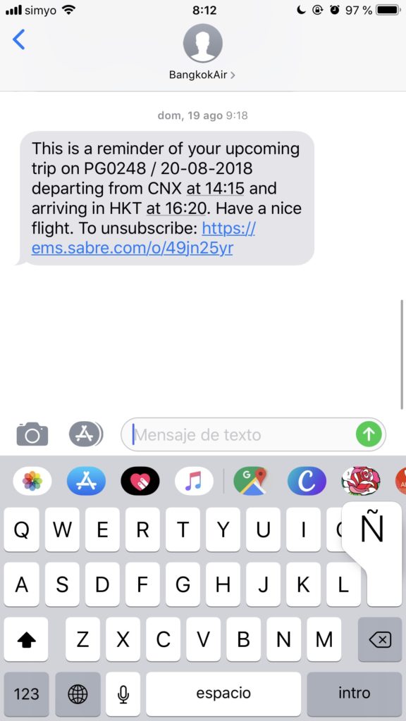 SMS marketing para el sector viajes recordatorio