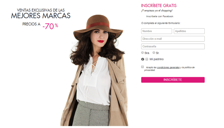 landing page de registro de un ecommerce