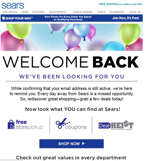 win-back para recuperar clientes en verano Sears