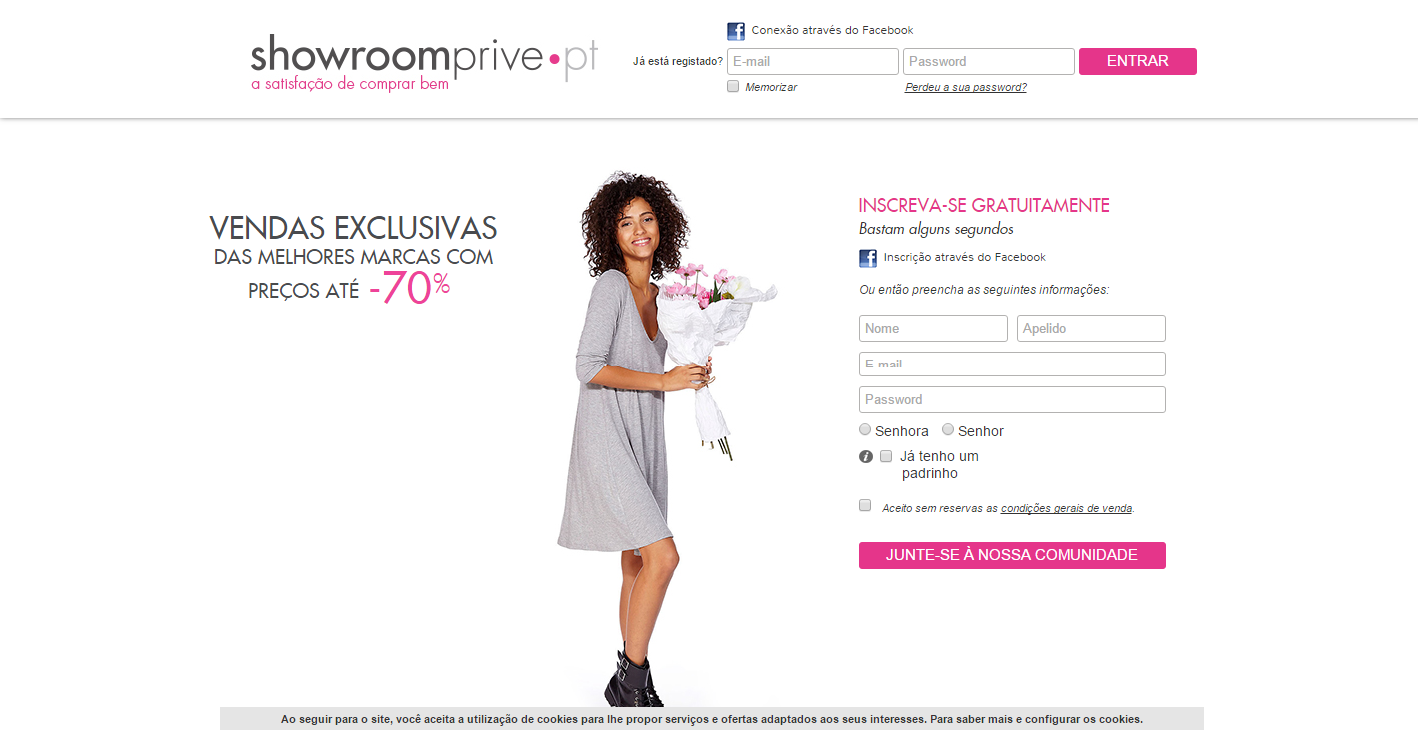 landing pages de e-commerce de moda: showroomprive