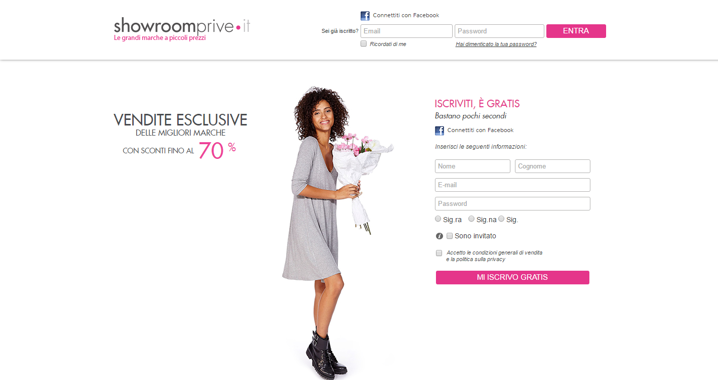 landing page ideali per gli ecommerce di moda: showroomprive