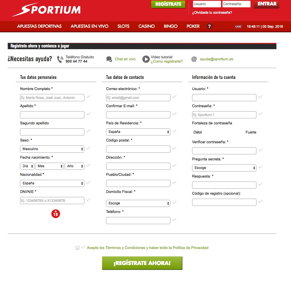 10 ejemplos para crear un formulario de captación: Sportium
