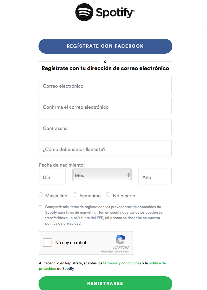 formulario spotify