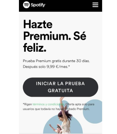 Landing pages para SMS marketing: Spotify