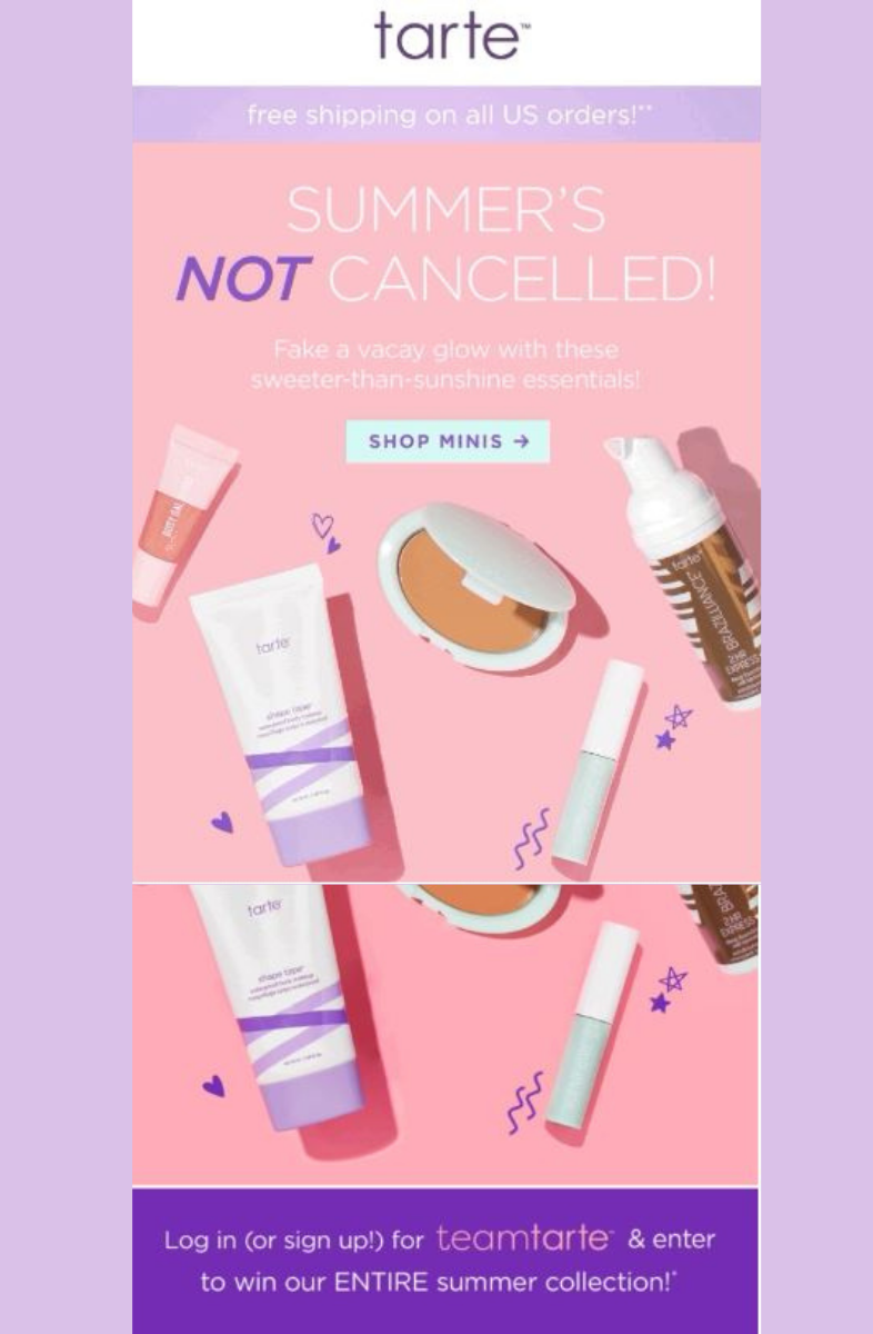 Campaña de email de rebajas de verano de Tarte