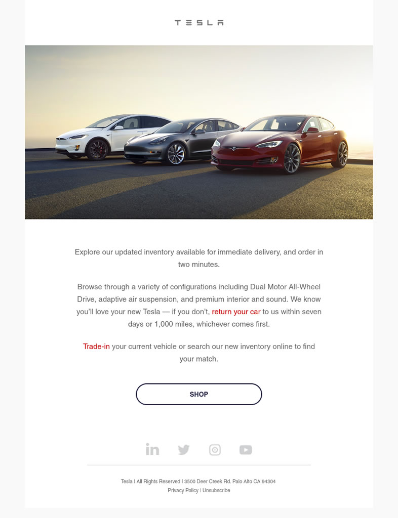 emails upselling en el sector automoción: Tesla