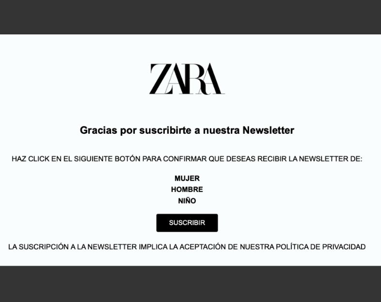 Ejemplos de trigger emails para ecommerce: confirmación de a suscripción a una newsletter 