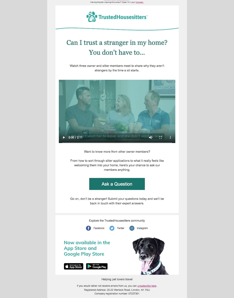 TrustedHousesitters email marketing