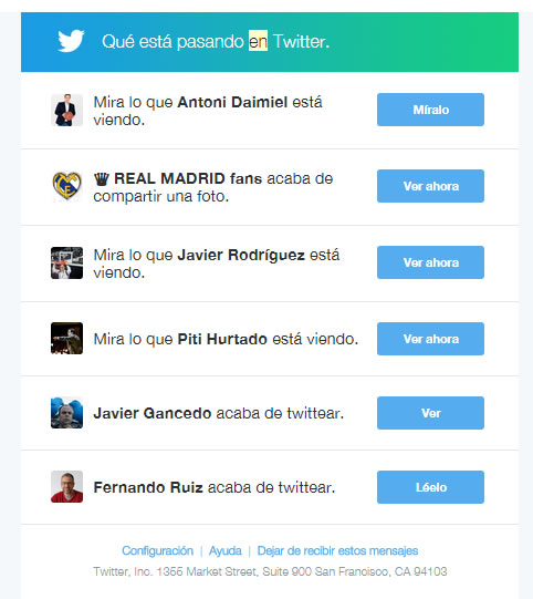 ejemplos de campañas exitosas de email marketing: Twitter