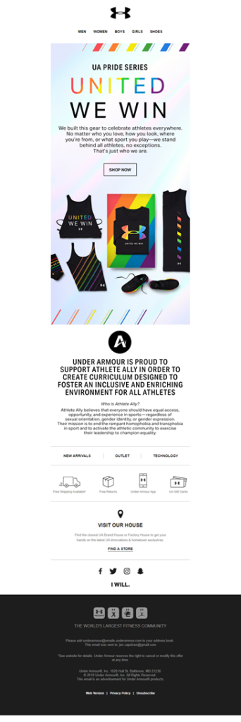 campañas de email marketing para el Orgullo Gay: Under Armour