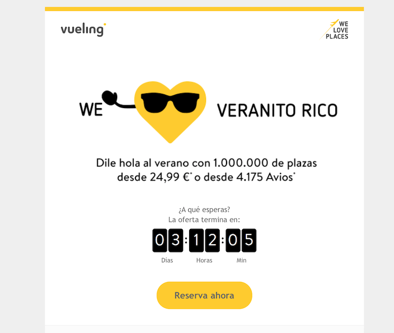 Email de vacaciones de verano de Vueling