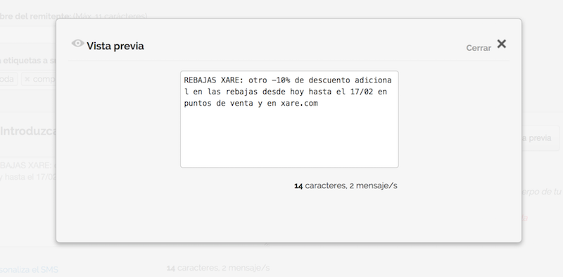 Paso 2 para enviar sms masivos: vista previa de SMS masivo 