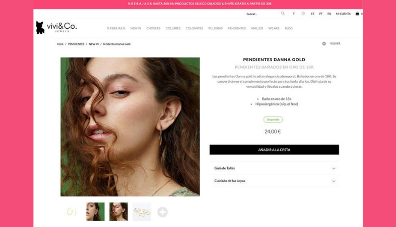 Ejemplos de copywriting para ecommerce de joyas: Vivi