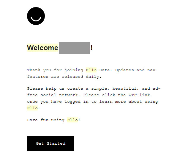 welcome emails that increase conversions: Ello