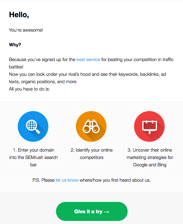 welcome emails that increase conversions: semrush