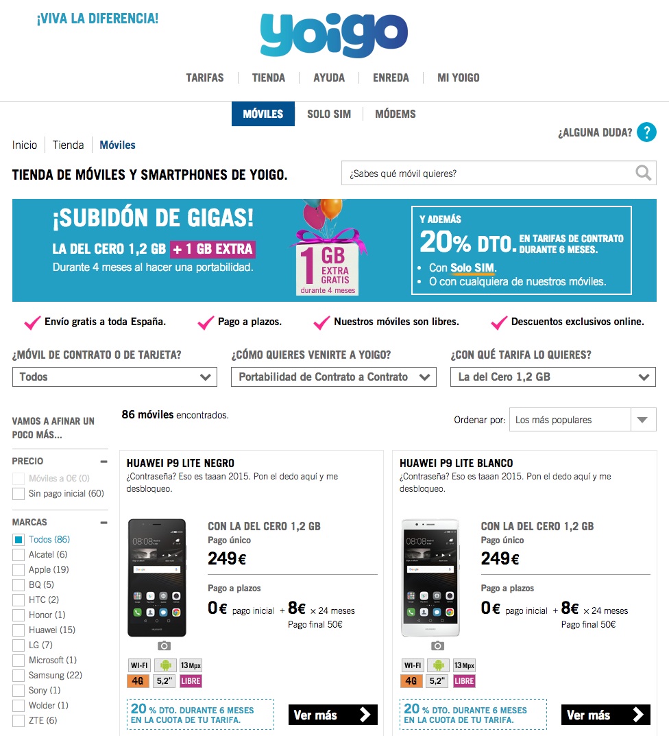 Errores en las landing pages: Yoigo