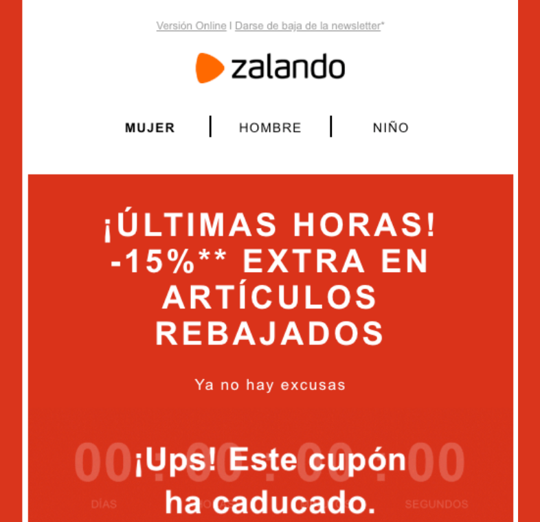 Sensación de urgencia email de rebajas