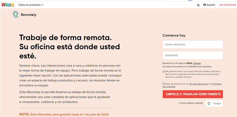 herramientas de marketing que facilitan el teletrabajo: Zoho Remotely