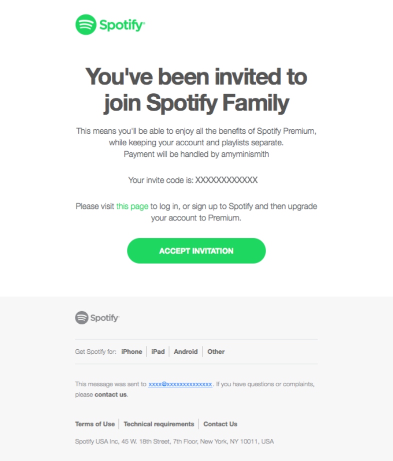 Esempio di invito Spotify 