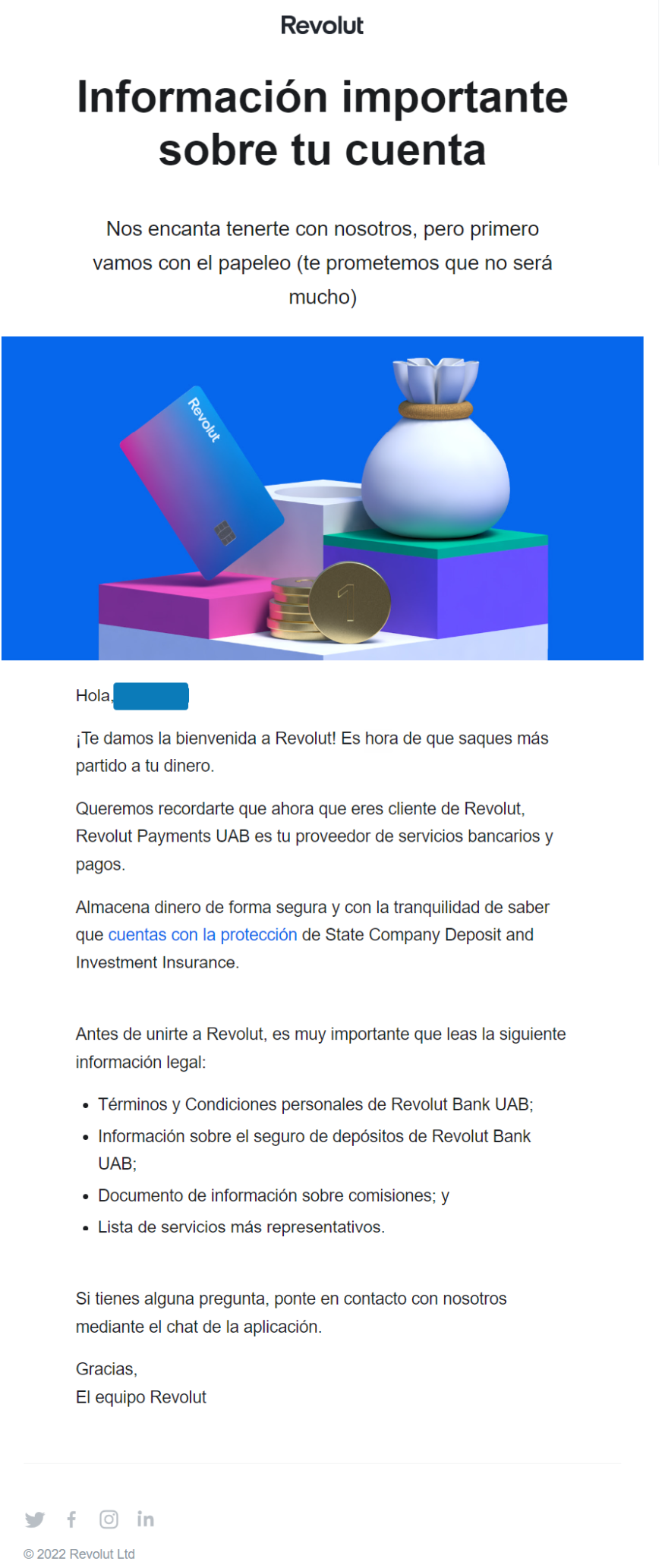 Email de confirmación de registro de cuenta de Revolut