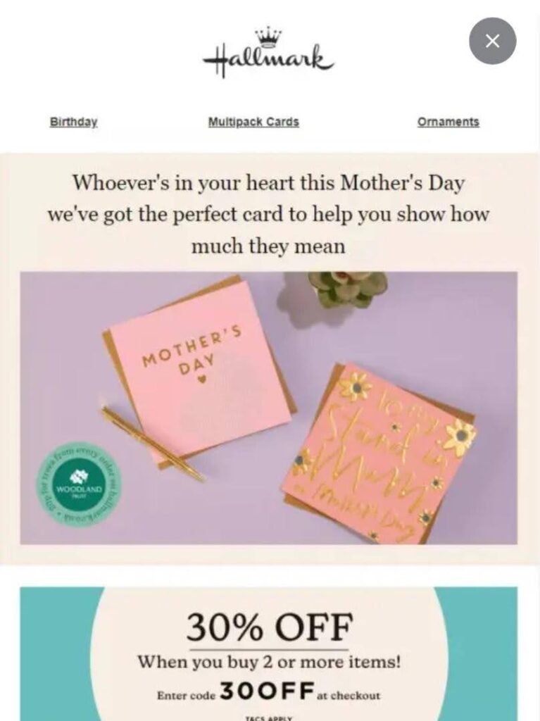 Newsletter con promoción o descuento especial para el día de la madre